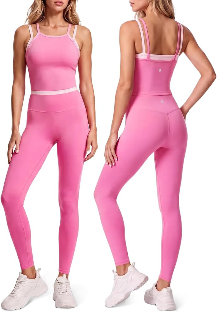 Aoysky Womens 2 Piece Workout Sets Padded Tank Top High Waist Leggings Set | Amazon (US)