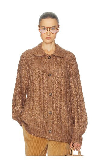 Helsa Jessiah Cable Cardigan in Brown. - size XL | Revolve Clothing (Global)