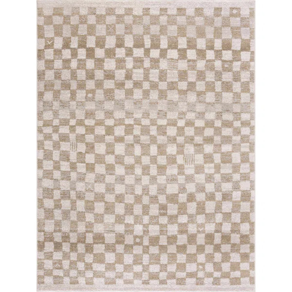 Jasha Checkered Beige/Brown Area Rug | Wayfair North America