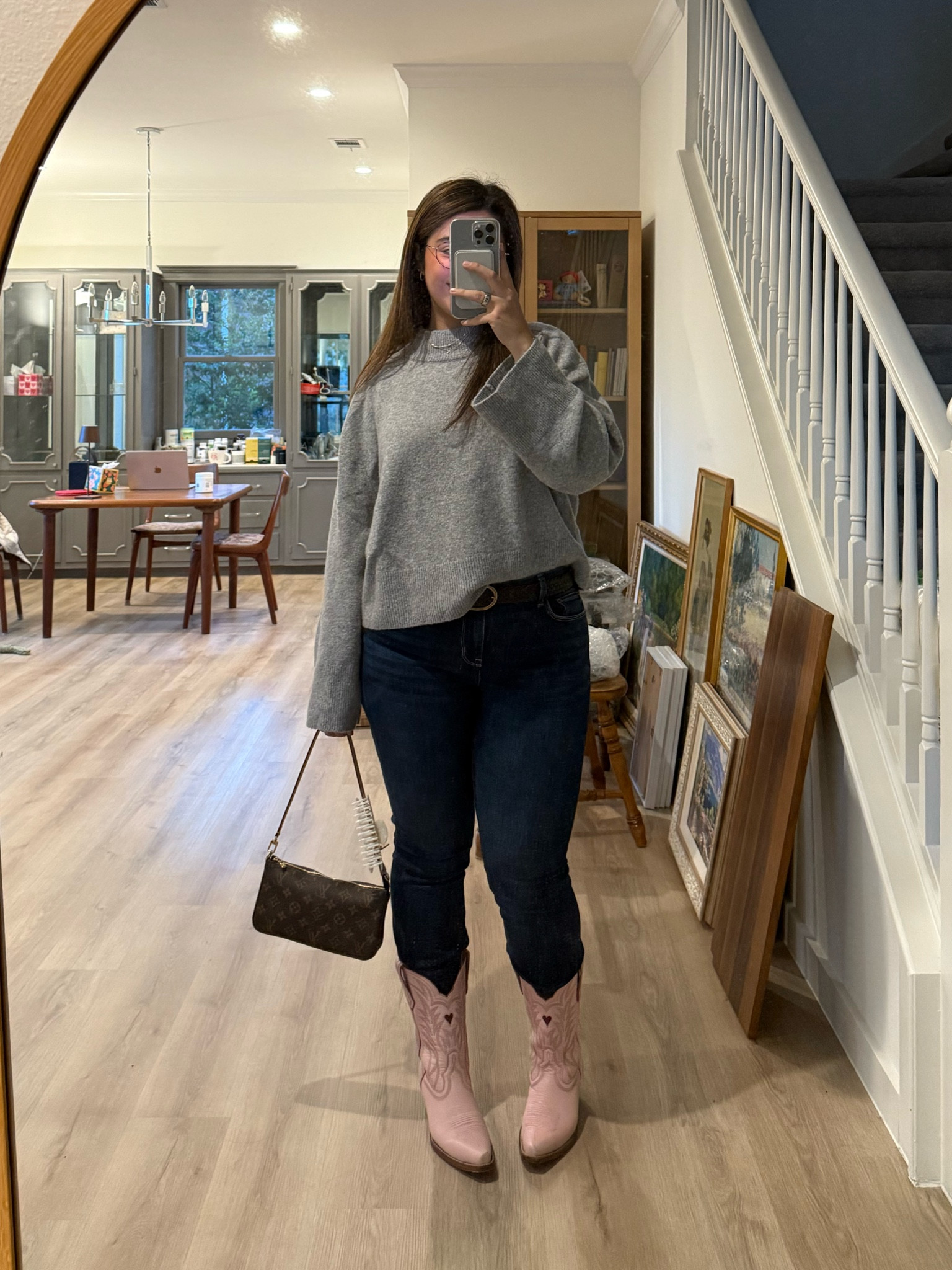 Size 8 short in the jeans, large in the sweater 
Boots are from Allen’s boots in Austin, TX!

#LTKSeasonal #LTKHoliday #LTKMidsize