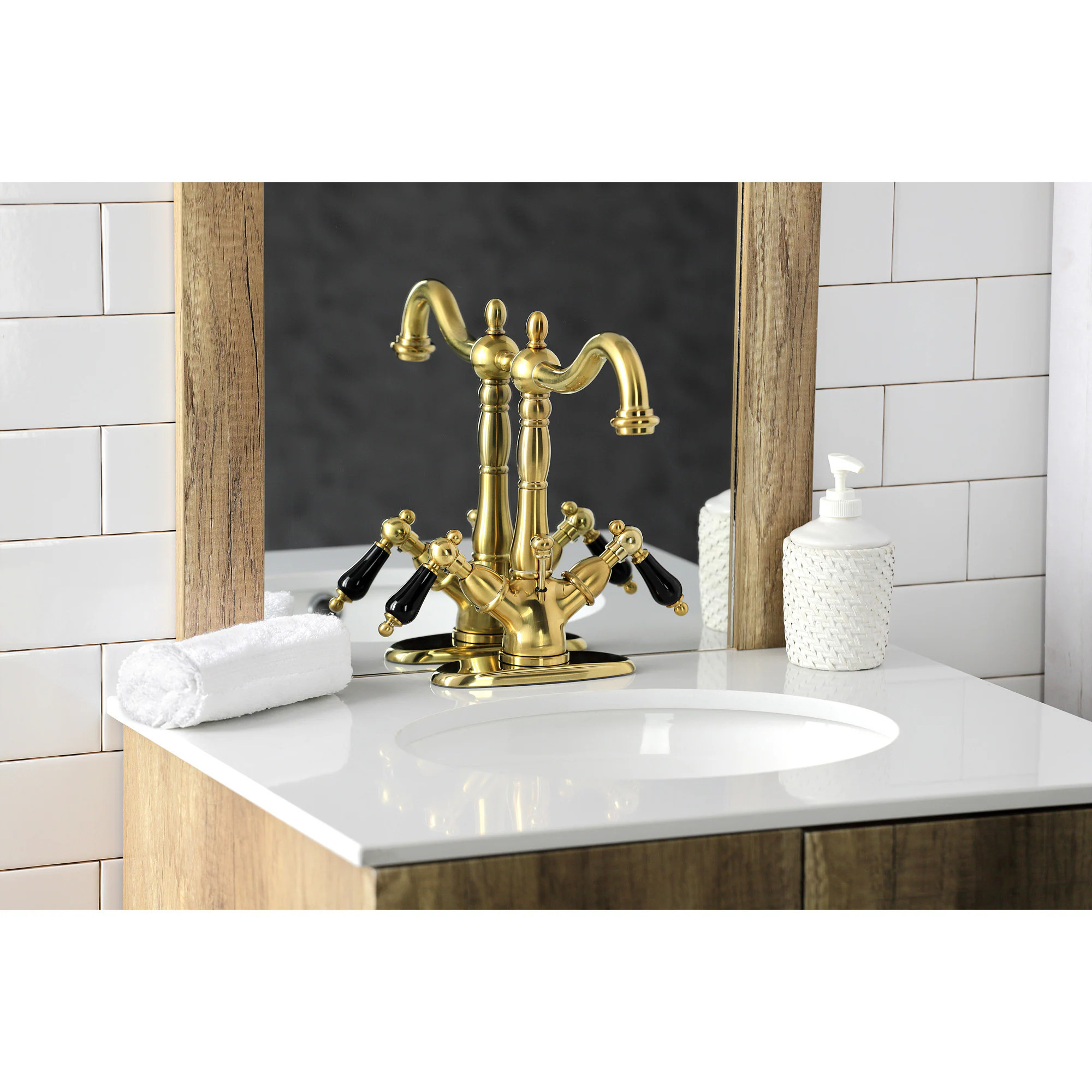 Kingston Brass Duchess Brushed brass 4-in centerset 2-handle High-arc Residential Handle Bathroom Sink Faucet with Drain with Deck Plate | WLKS1437PKL | Lowe's
