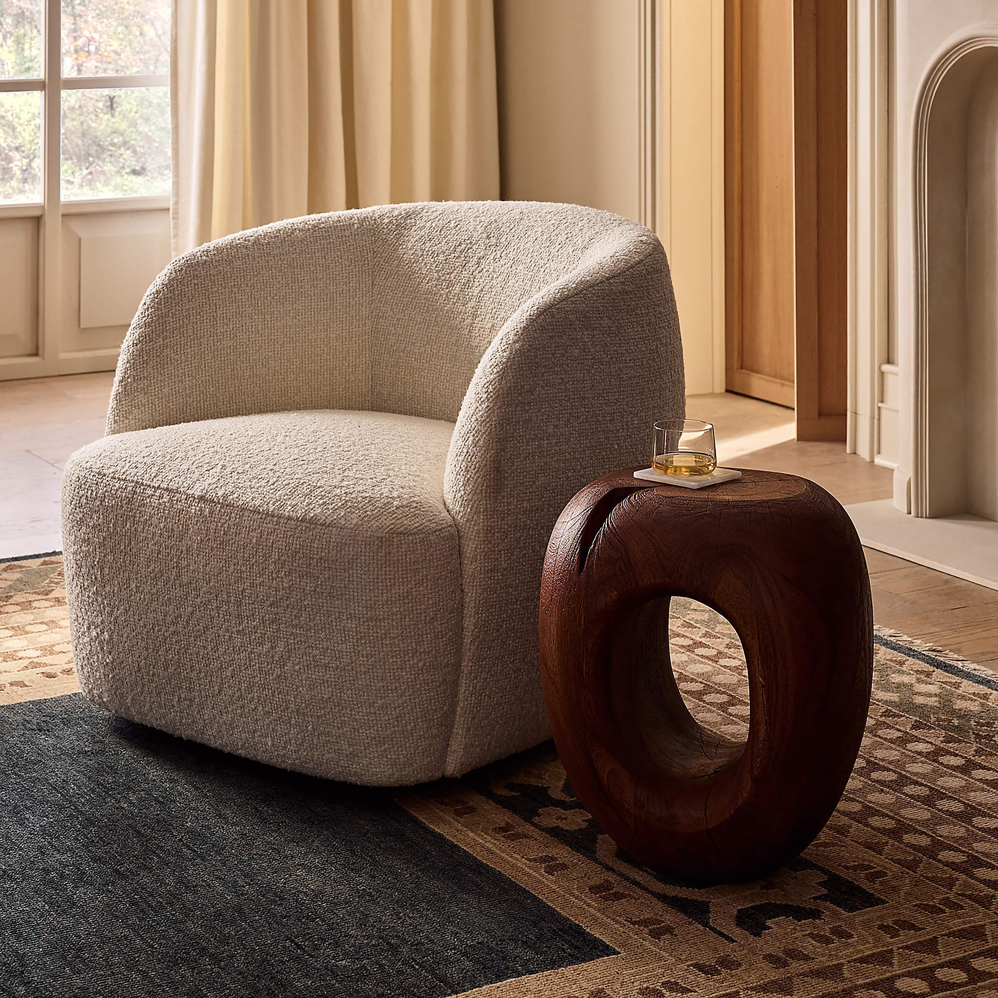 Gwyneth Ivory Boucle Swivel Chair by goop + Reviews | CB2 | CB2