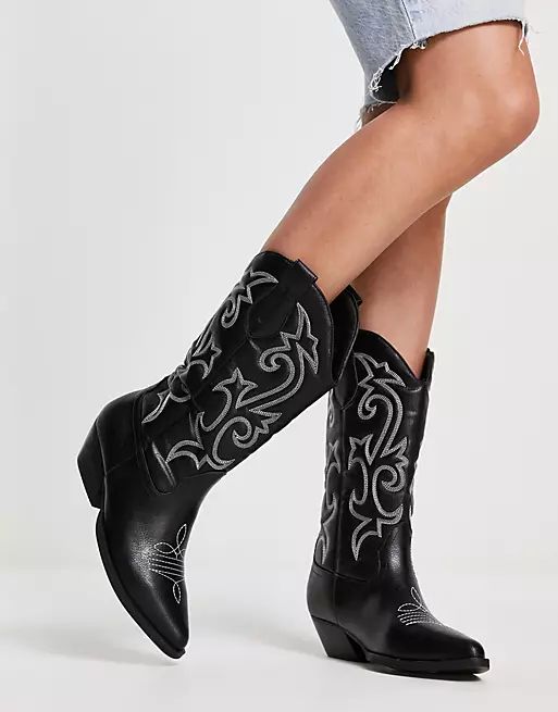 ASOS DESIGN Andi flat western boots in black | ASOS (Global)