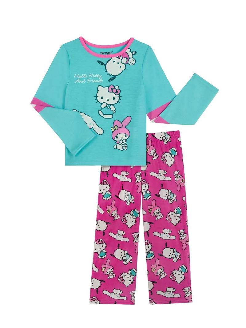 Hello Kitty Girls Long Sleeve Top and Pajama Pants Set, 2-Piece, Sizes 4-16 | Walmart (US)