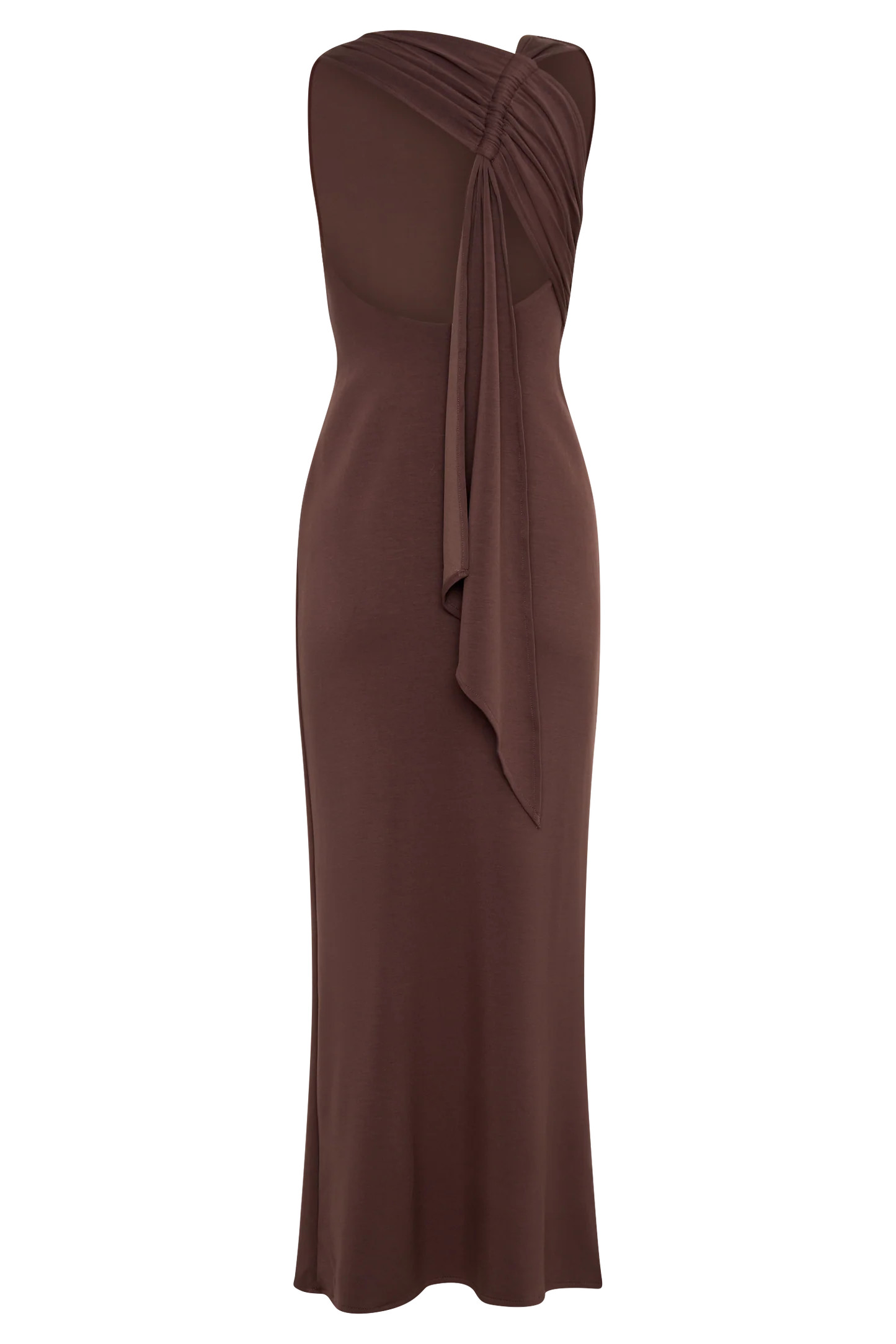 Catelyn Asymmetrical Scuba Jersey Midi Dress - Cacao Brown | MESHKI US