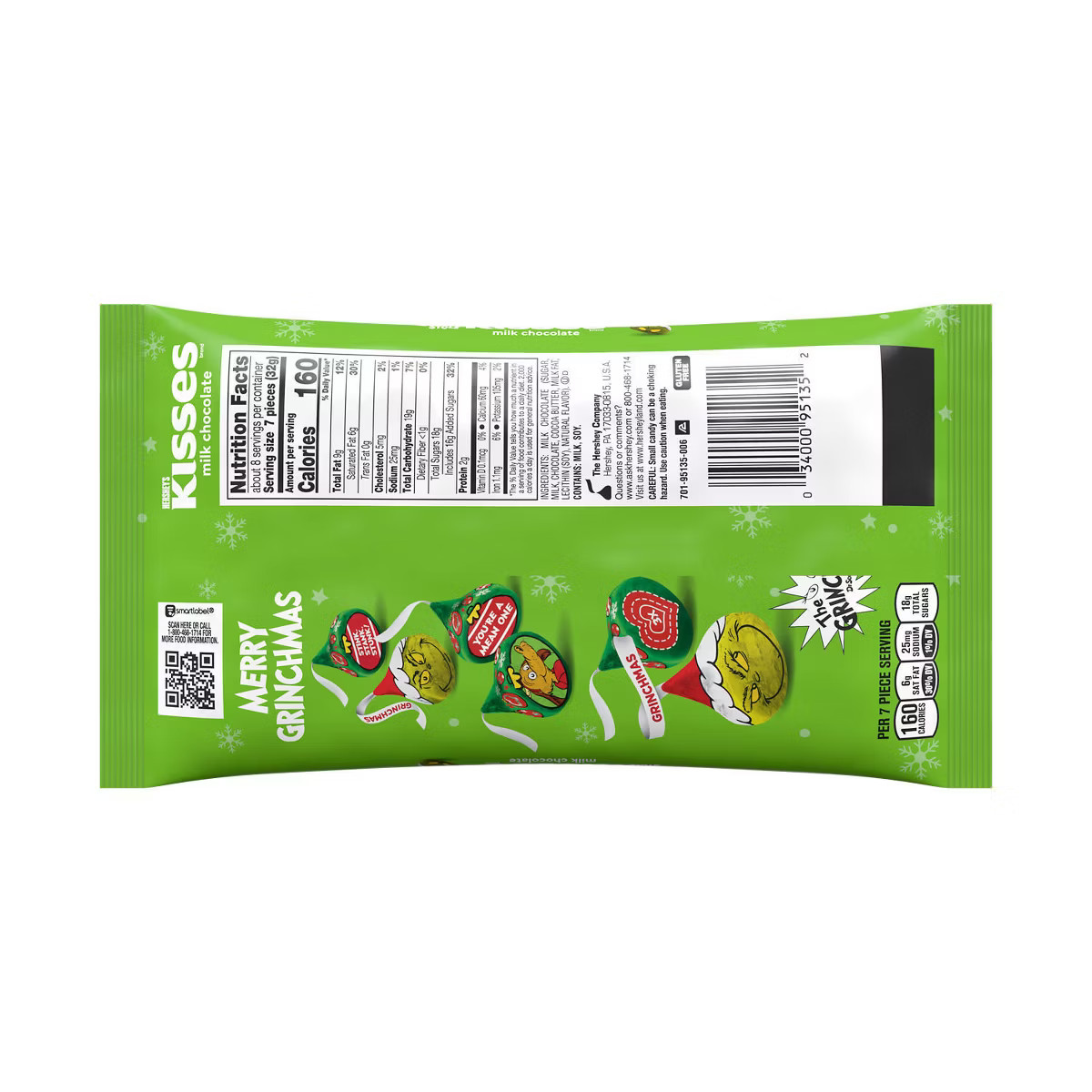 HERSHEY'S Kisses Christmas Grinch Milk Chocolate Candy - 9.5oz | Target