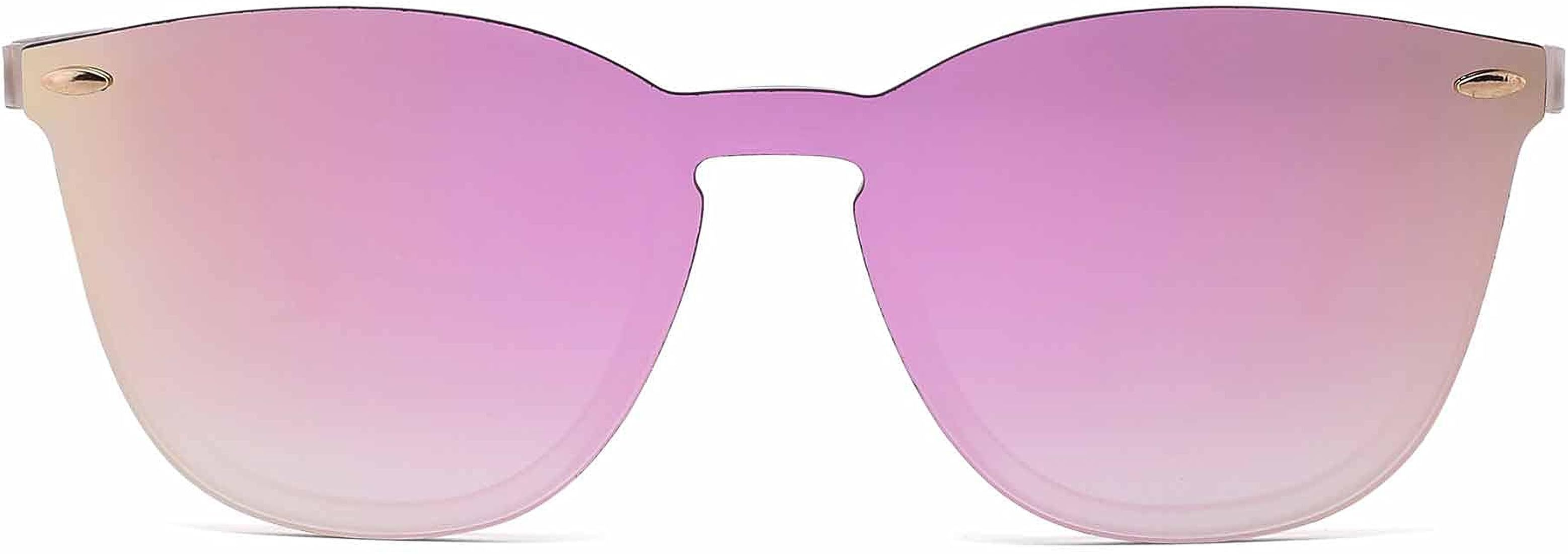JIM HALO Trendy Rimless Mirrored Sunglasses Reflective Sun Glasses for Women Men | Amazon (US)