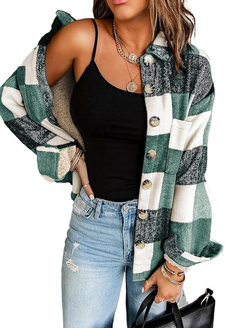 EVALESS Womens Plaid Corduroy Shacket Jacket Casual Flannel Lapel Long Sleeve Button Down Shirts ... | Amazon (US)