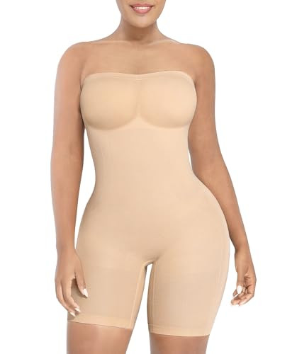 SHAPELLX Women's Strapless Shapewear Shorts Bodysuit, Tummy Control Body Shaper Seamless Corset Butt Lifting Shape wear (Beige,M-L) | Amazon (US)