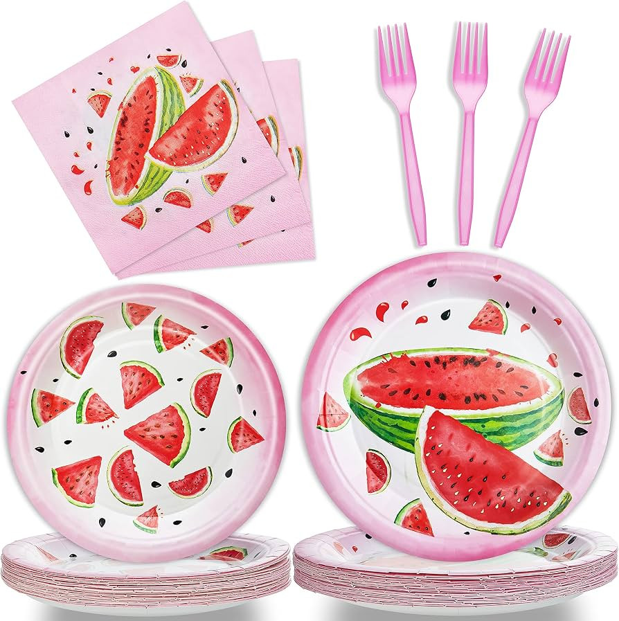 96 Pcs Watermelon Birthday Party Plates Napkins Forks Supplies Tableware Set Disposable Table Wat... | Amazon (US)