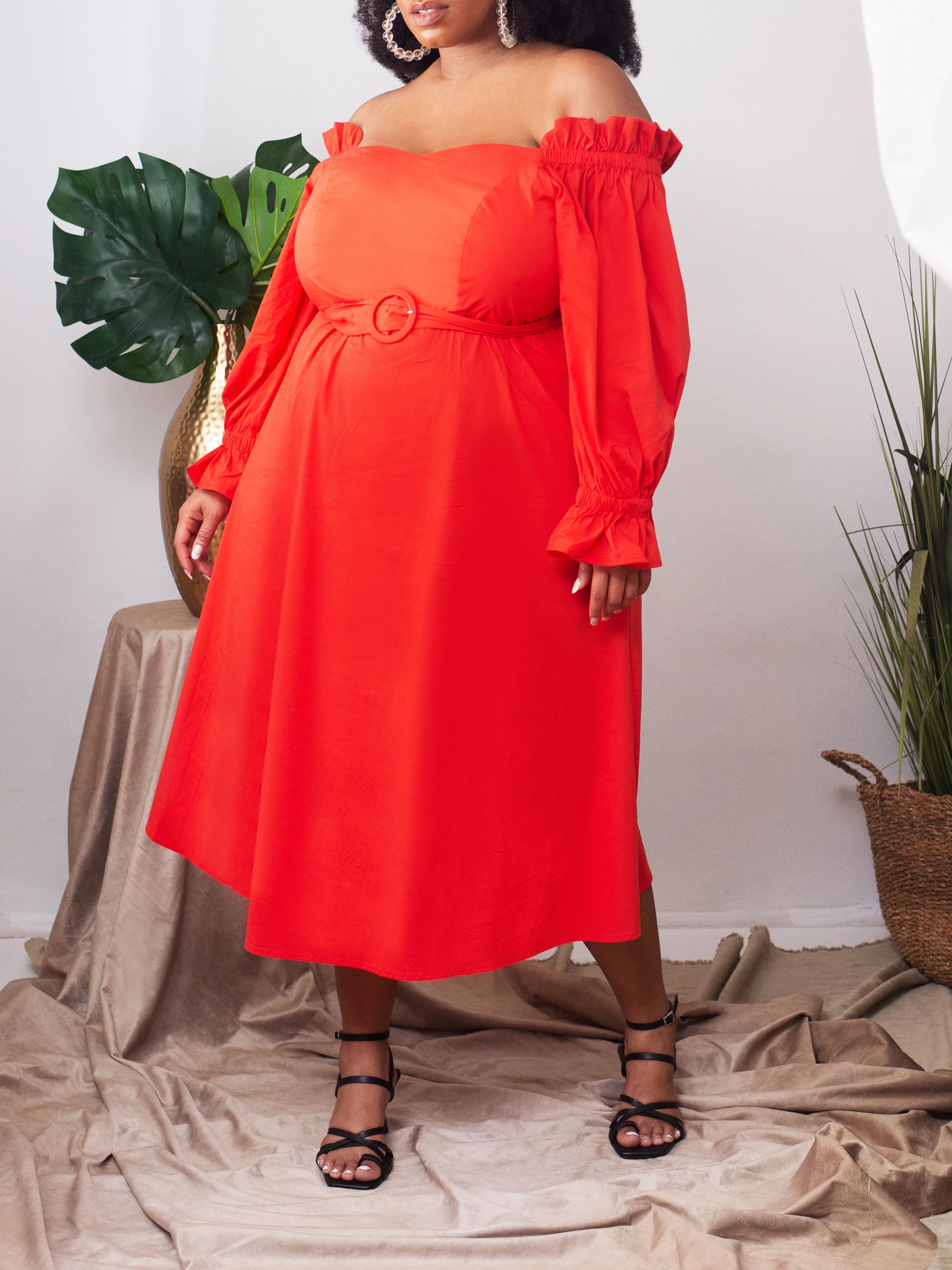 ELOQUII Women's Plus Size Off the Shoulder Puff Sleeve Dress | Walmart (US)