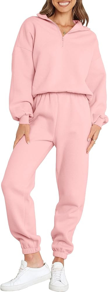 ANRABESS Women 2 Piece Outfits Sweatsuit Oversized Half Zip Sweatshirt Jogger Sweatpants Tracksui... | Amazon (US)