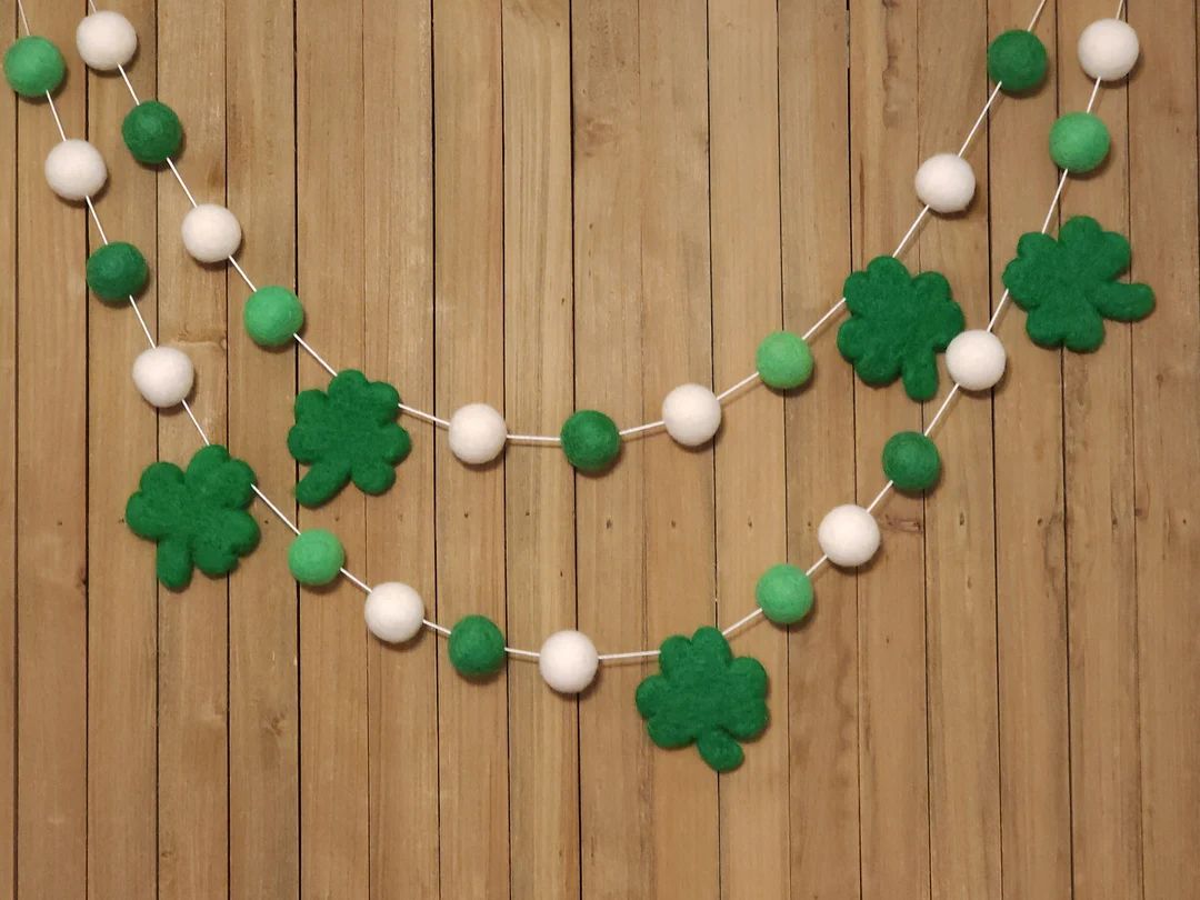 St. Patrick's Day Felt Ball Garland, Green and White Wool Pom Poms, Holiday Party Mantel Decor - ... | Etsy (US)