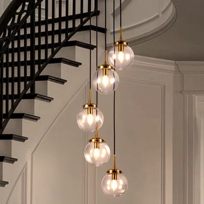 5-light Modern Globe Pendant Chandelier With Glass Shades For Stairwell Or Entryway | Wayfair North America