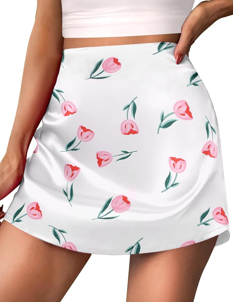 Zeagoo Women's Mini Skirts Casual High Waisted Stain Silk A-Line Zipper Summer Short Skirt Party ... | Amazon (US)