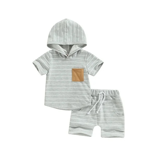Ma&Baby 0-3Y Toddler Baby Boys Summer Clothes Set 2pcs Stripes Short Sleeve Hooded Sweatshirt Cas... | Walmart (US)