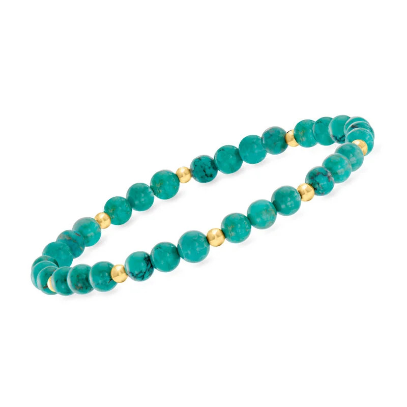 4-4.5mm Turquoise Bead Stretch Bracelet with 14kt Yellow Gold | Ross-Simons