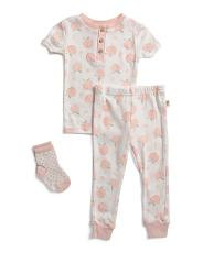 Infant And Toddler Girls 3pc Peaches Pajama Set | TJ Maxx