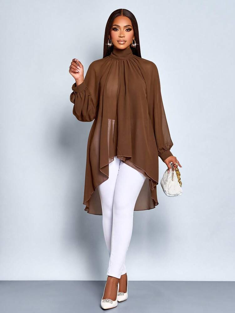 SOLERSUN Elegant Sexy Commuting Simple Autumn And Winter Women's Shirt Teacher Clothing Going Out Top Elegant Long Design Top Bottom Fall Clothes For Women Fall Outfits For Women Winter Clothes For Women Halloween Costumes Christmas New Year New Year Women's Clothes | SHEIN