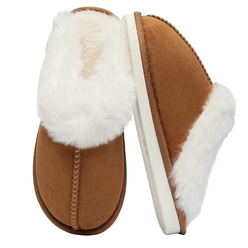 BERANMEY Slippers for Women Scuff Memory Foam Fuzzy Faux Fur House Slippers Bedroom Non-slip Warm... | Walmart (US)