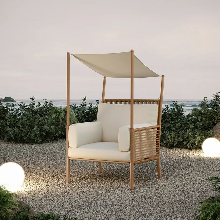 LAUSAINT HOME Outdoor Wicker Chair with Plush Beige Cushions, Oversized Patio Rattan Chair with T... | Walmart (US)