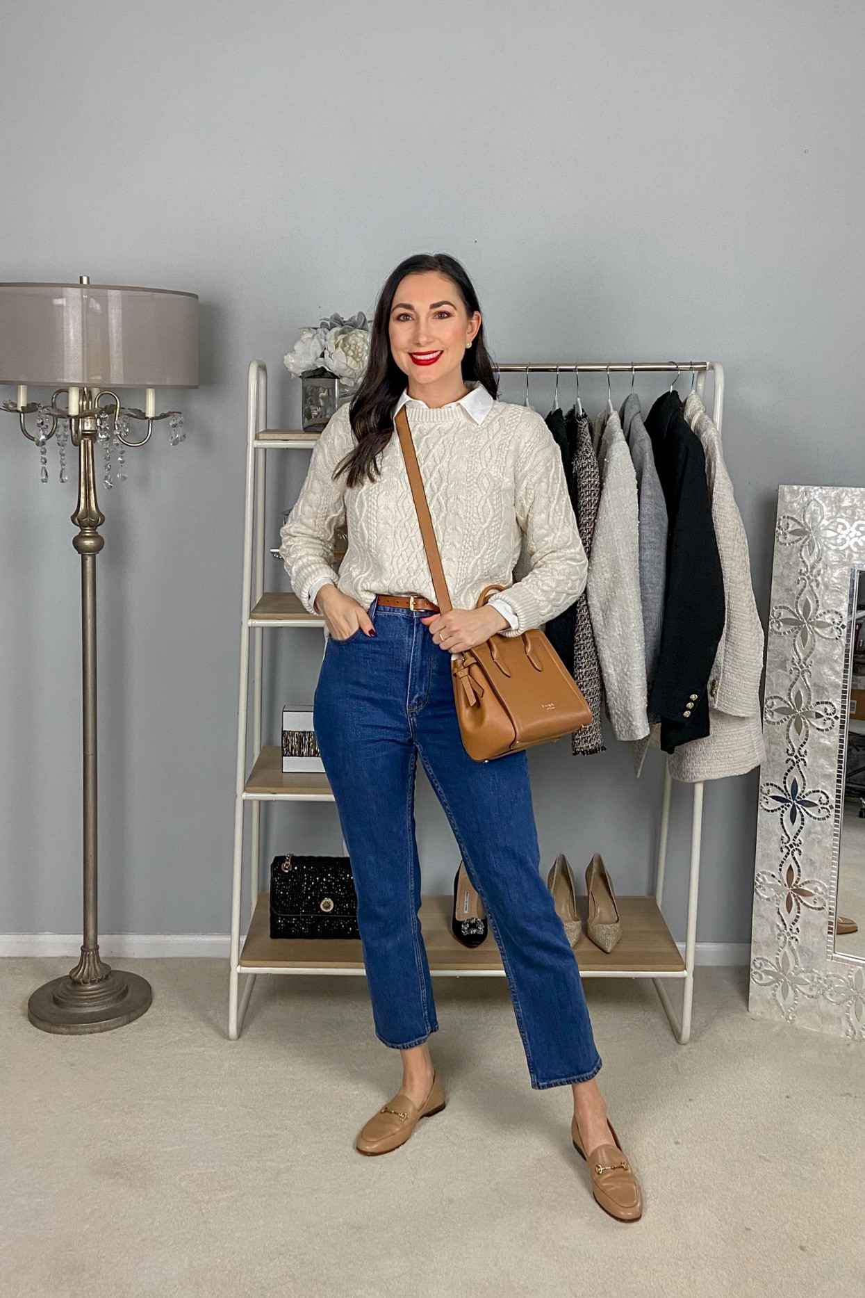 Casual fall outfit 🤍

Cream cable knit sweater size small, TTS
White button up size 4, size up is busty 
High rise dark jeans size 27 curve love, fit tight initially but loosen with wear 
Nude loafers size 6.5, size down half to full size 

Thanksgiving outfit 
Preppy outfit 
Fall outfits 

#LTKSeasonal #LTKshoecrush #LTKstyletip