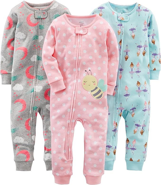 Simple Joys by Carter's Toddlers and Baby Girls' Snug-Fit Footless Cotton Pajamas, Pack of 3 | Amazon (US)