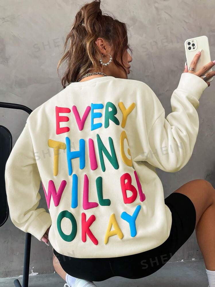 SHEIN MOOSTA Slogan Graphic Drop Shoulder Sweatshirt | SHEIN