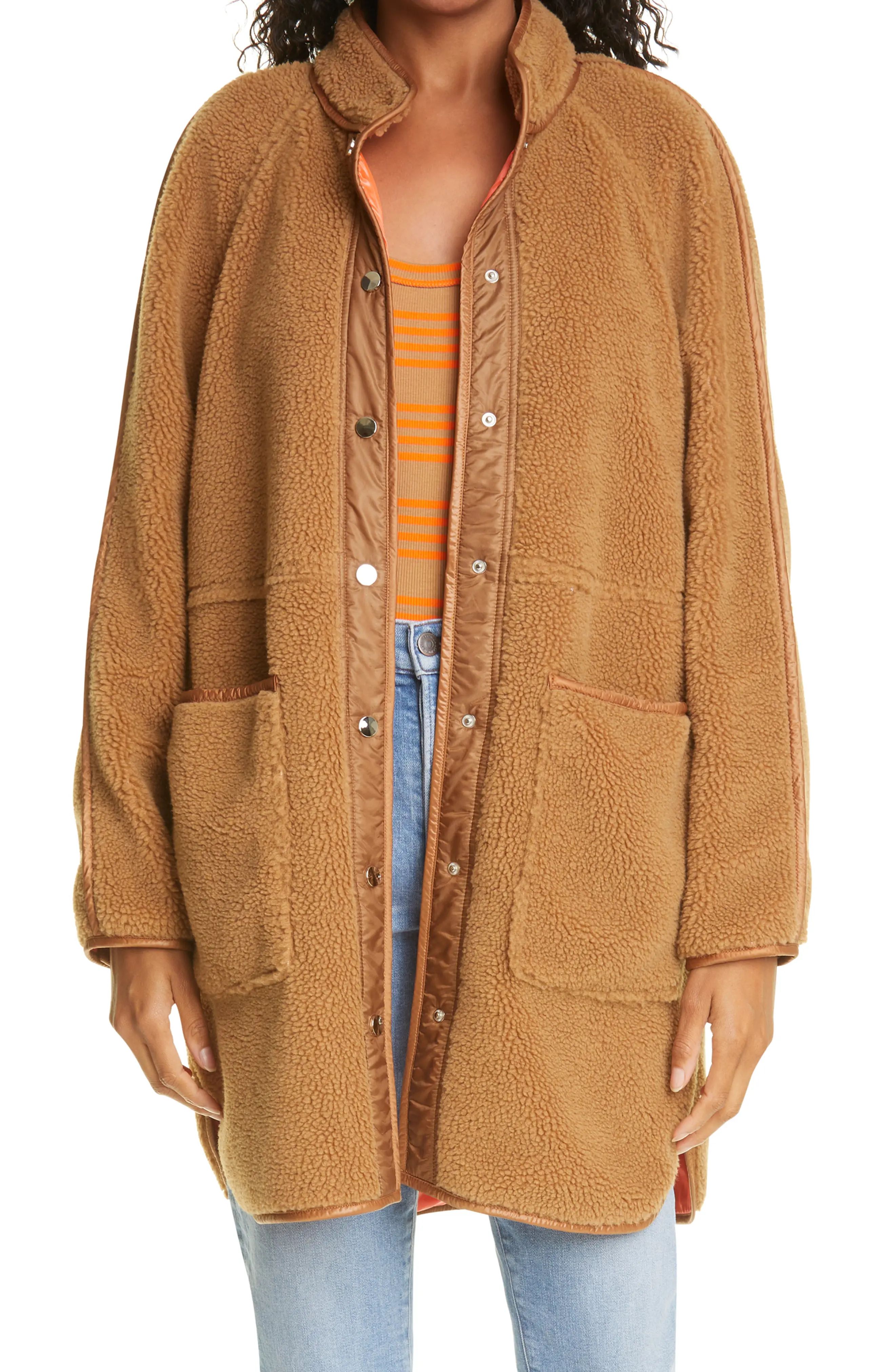 Veronica Beard Sullie High-Pile Fleece Jacket in Teddy Brown at Nordstrom, Size X-Small | Nordstrom