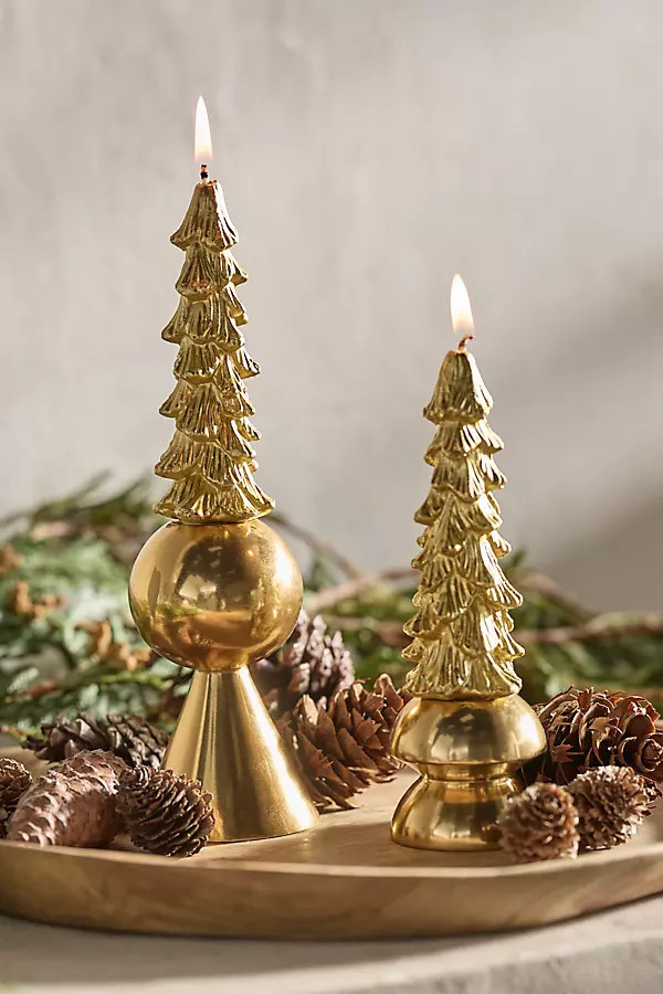 Tree Unscented Taper Candles, Set of 2 in Gold, Size: Small at Terrain | Terrain