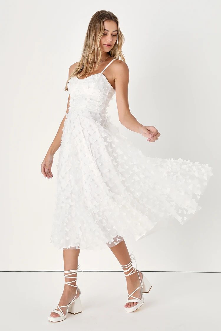 Time to Fly White Butterfly Lace-Up Midi Dress | Lulus
