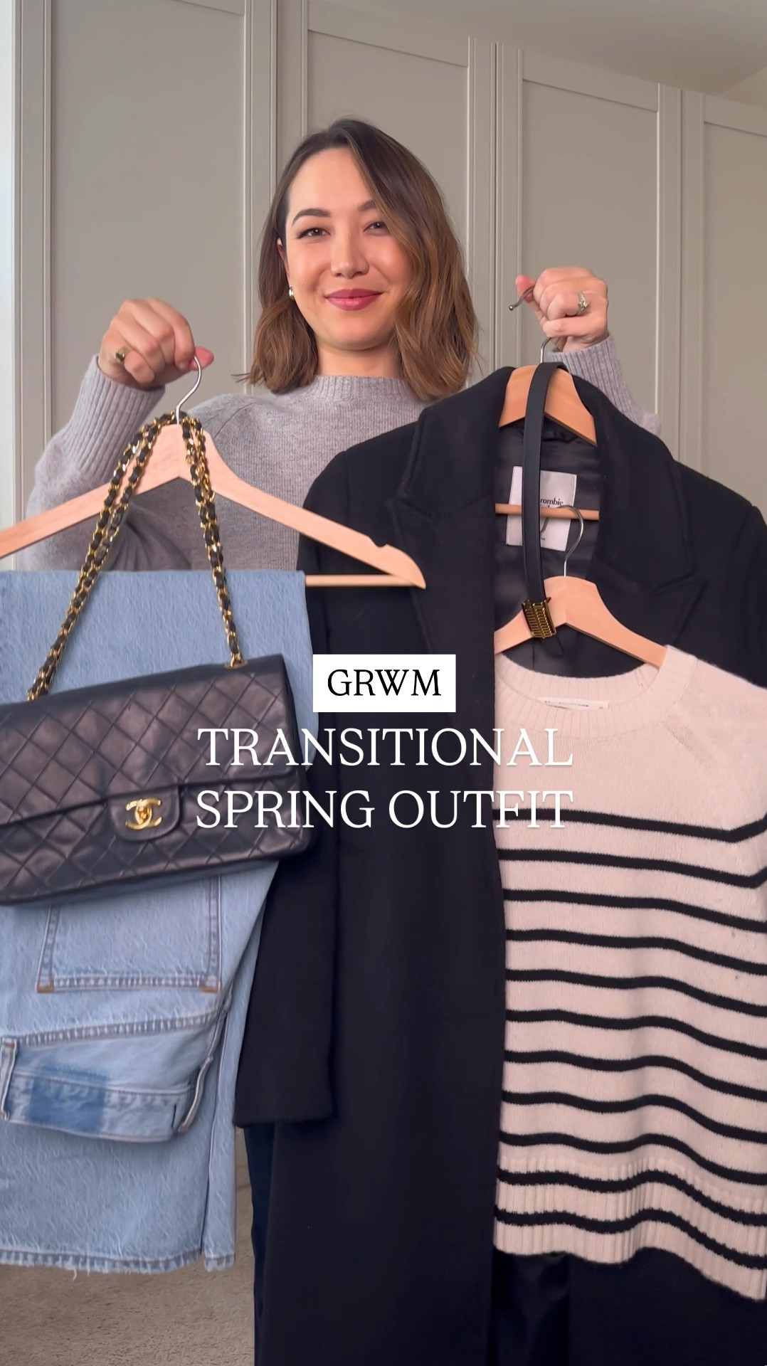 Transitional spring outfit 

Black tailored coat 
Striped sweater 
Light blue wash relaxed jeans 
Belt 

#LTKStyleTip #LTKSeasonal