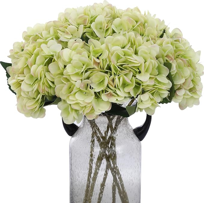 Kimura's Cabin 6pcs Green Silk Hydrangea Artificial Flowers Fake Hydrangeas with Stems Faux Hydra... | Amazon (US)