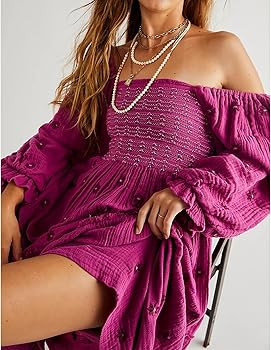 Women Floral Embroidered Maxi Dress Long Puff Sleeve Square Neck Bohemian Flowy Dress with Pocket... | Amazon (US)