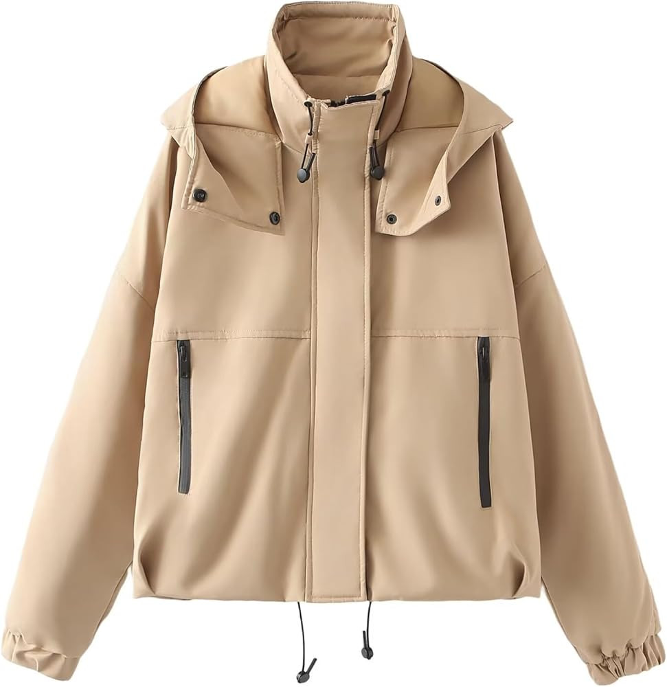 Women's Hooded Cropped Jacket Lightweight Hoodie Windbreaker Loose Fit Lined Coat 2025 Fasion Wit... | Amazon (US)