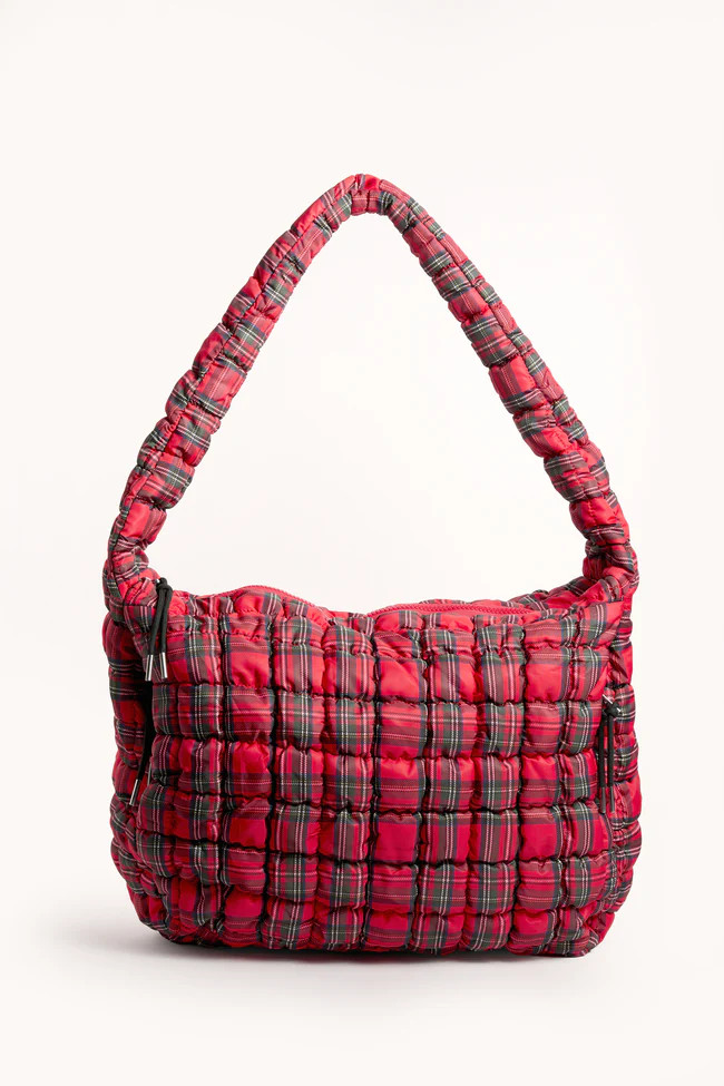 Haylie Red Plaid Quilted Carry All Bag | Pink Lily