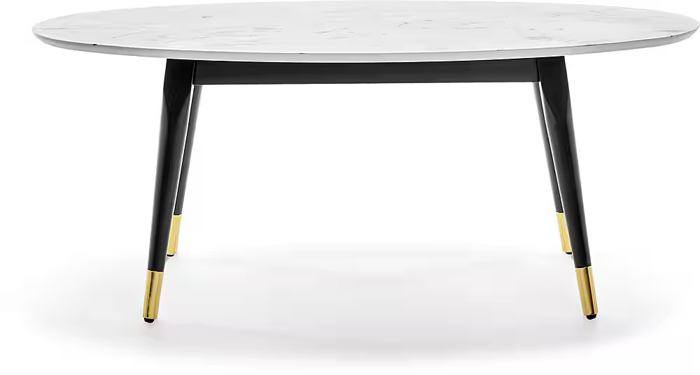 Elle Decor Clemintine Mid-Century Oval Coffee Table with Brass Accents White Marble Print FUTB100... | Best Buy U.S.