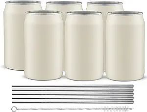 JoyJolt Metal Beer Can Tumbler with Straws and Brush. Unbreakable Metal Drinking Cup Set of 6 Met... | Amazon (US)