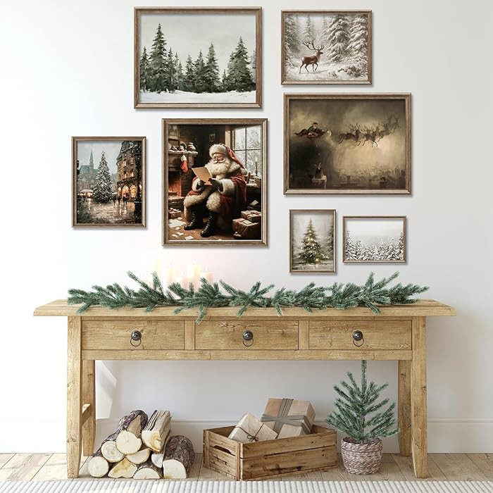JarThenaAMCS 9Pcs Christmas Wall Art Prints Vintage Santa Xmas Tree Reindeer Art Poster Rustic Wi... | Amazon (US)