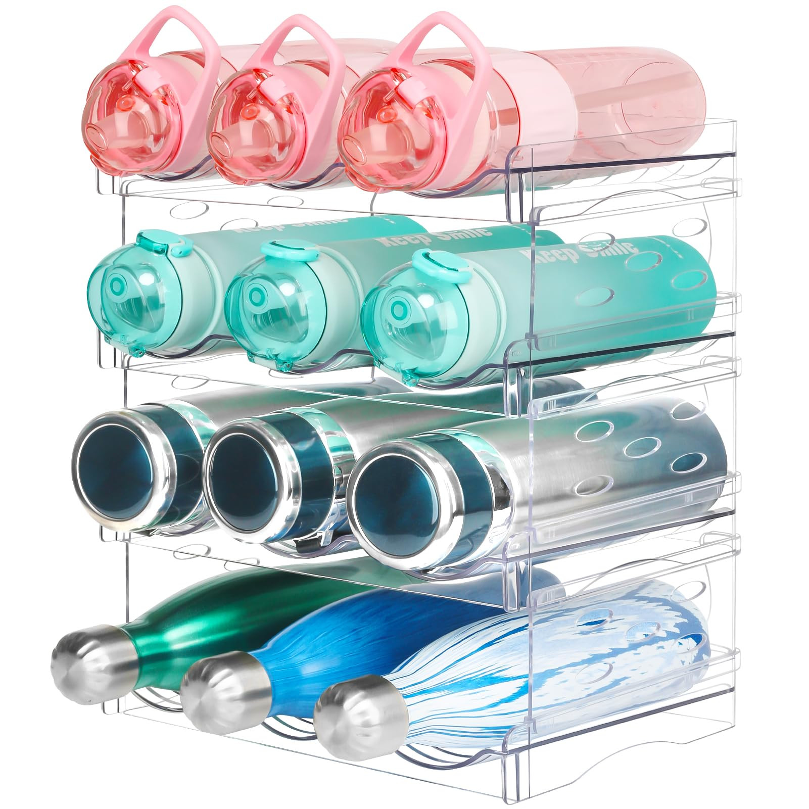 Water Bottle Organizer for Cabinet, Stackable Water Bottle Holder for Kitchen Pantry Organization... | Amazon (US)