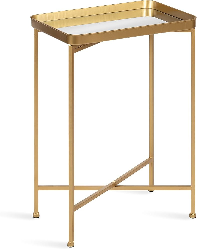 Kate and Laurel Celia Modern Mirrored Tray Side Table, 18 x 12 x 26, Gold, Foldable Rectangular E... | Amazon (US)