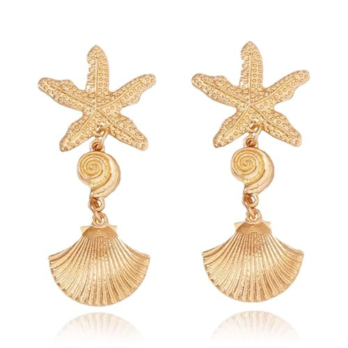 Bemous Gold Shell Dangle Earrings Starfish Earrings ocean jewelry earring for women | Amazon (US)