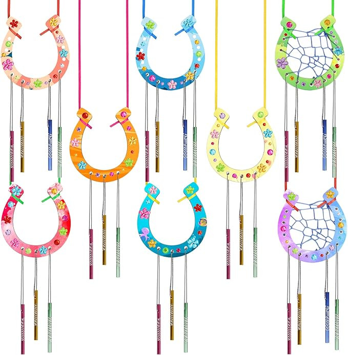 16 Pack Wind Chime Kit for Kids Make Your Own Horseshoe Wind Chime Wooden Arts and Crafts for Gir... | Amazon (US)
