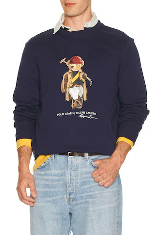 Polo Ralph Lauren Long Sleeve Fleece Novelty Polo Society Bear Crewneck Sweatshirt in Newport Nav... | Revolve Clothing (Global)