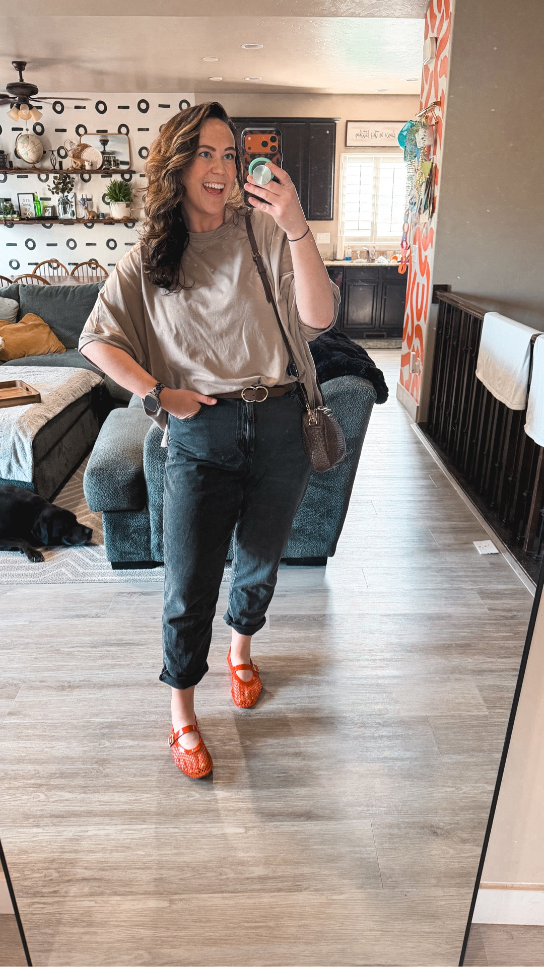 Survived the long weekend and had to go be perceived in public again 😂🙌🏼 Dark wash AE mom jeans, tan oversized tee, and these red Mary Janes that I cannot stop wearing 💃🏻 the shirt, belt and shoes are all Amazon and they are SO good!! 

Bra 38DD
Undies XL
Jeans 16 @American Eagle Outfitters 
Shirt XL 

Size 14/16 | L/XL | 5’9

American Eagle jeans midsize, dark wash jeans midsize, orange Mary Jane shoes, woven Mary Janes, Amazon belt outfit, midsize work outfit, casual everyday midsize look, oversized tee jeans outfit, AE jeans size 16, Amazon fashion midsize finds

#LTKWorkwear #LTKMidsize #LTKTall
