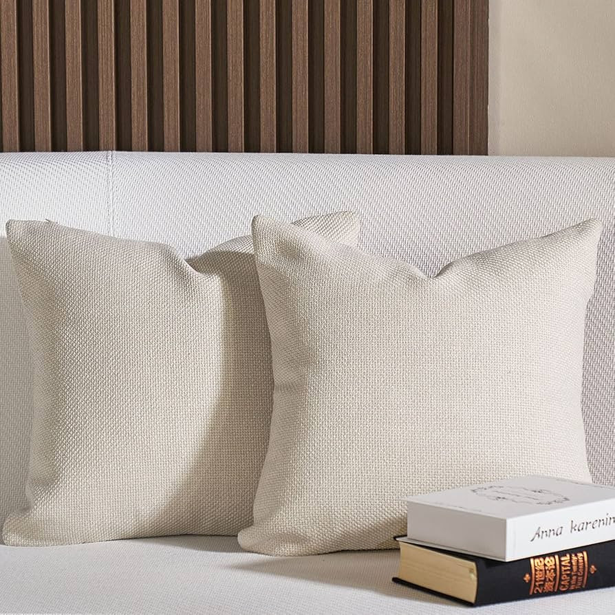 Amazon.com: DOMVITUS Set of 2 Farmhouse Throw Pillow Cover 18 x 18 Inch Soft Textured Linen Burla... | Amazon (US)