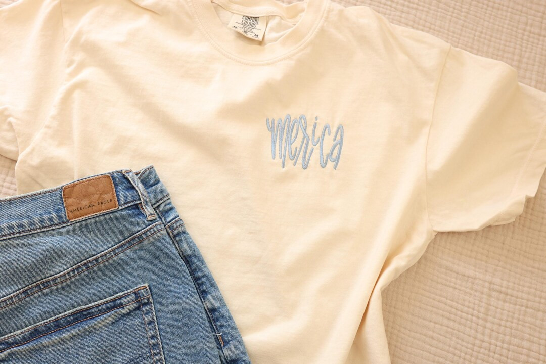 Merica Embroidered Cropped Tee - Crop Tee - Patriotic Comfort Colors Shirt - 4th of July Tee - Cu... | Etsy (US)