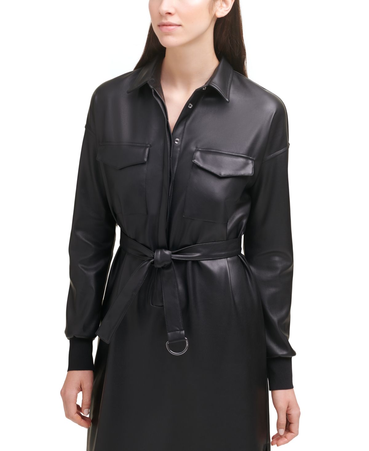 Dkny Belted Faux Leather Dress | Macys (US)