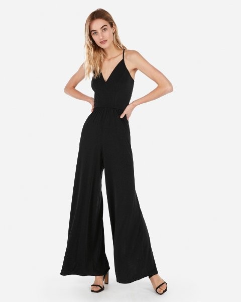Satin Wide Leg X Back Jumpsuit | Express