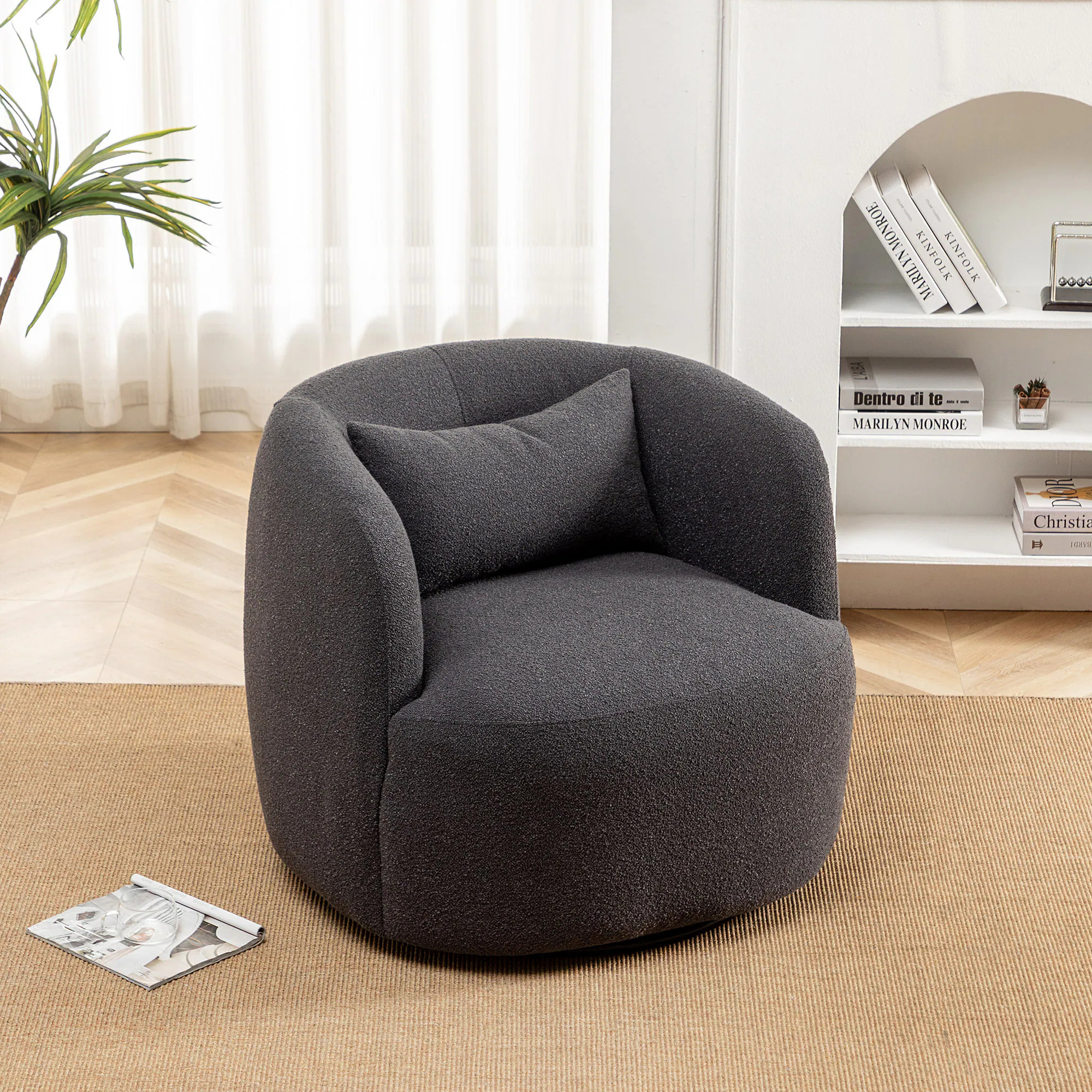 KINWELL 29-in W Modern Dark Gray Boucle Swivel Accent Armchair | BSC080-DGY | Lowe's